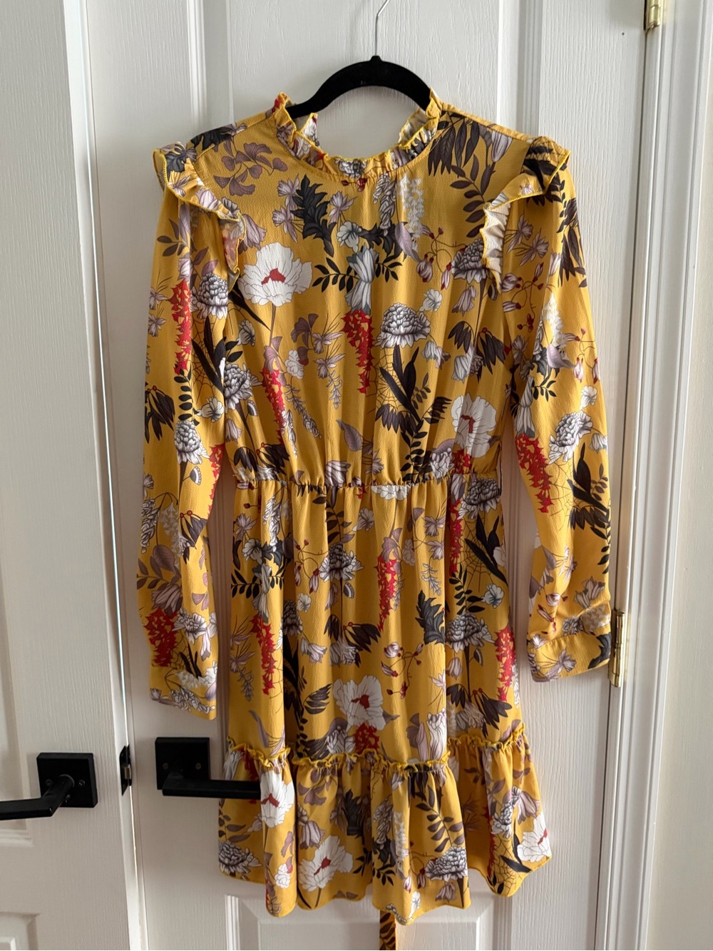 Yellow Floral Ruffle Mini Dress